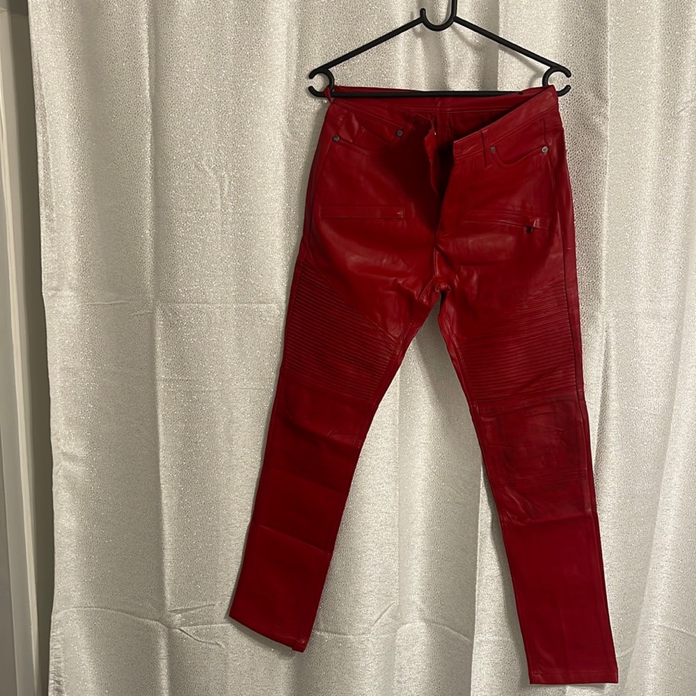Red leather pants